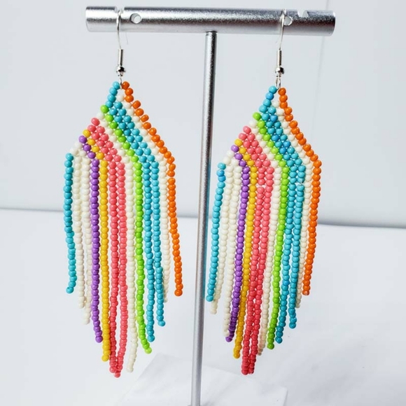 "Spring in Miami" Seed Bead Fringe Earrings - Picture 2 of 6